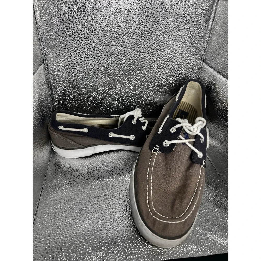 Polo Ralph Lauren Boat Shoes Lander Navy & Khaki  Topsiders Size 10.5 D Canvas